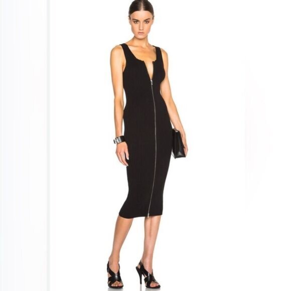 Alexander wang ribbed knit zipper midi dress navy blue - Picture 1 of 6